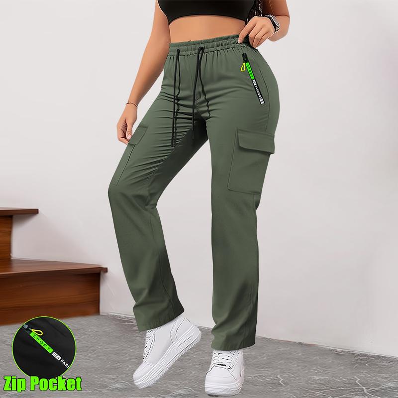 Women’s 5-Pack Lightweight Cargo Pants for Spring/Autumn, Drawstring Waist, Multiple Pockets, Stylish Zippered Front Pockets, Straight-Leg Casual Long Pants, Suitable for Outdoor Activities and Everyday Wear/Dating