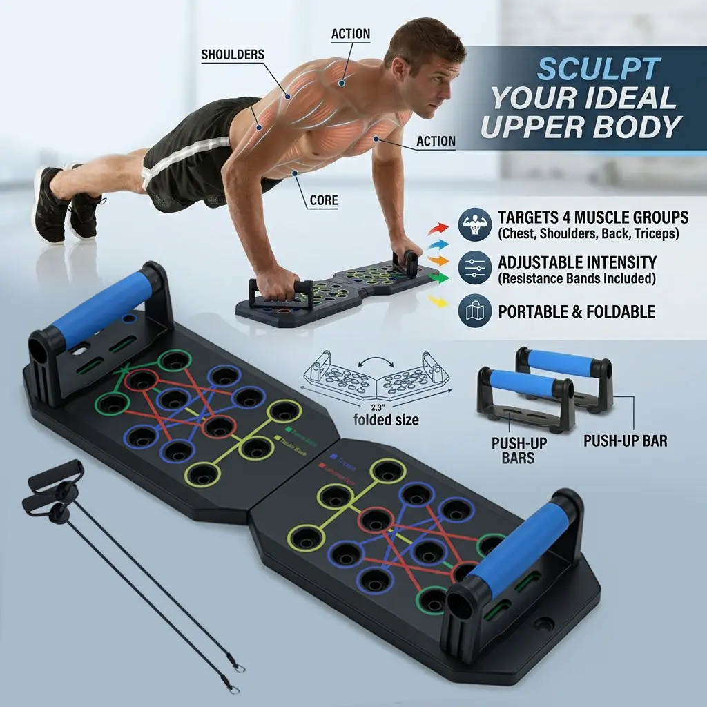 Portable Foldable Push Up Board, Multifunctional Home Gym System, Color-Coded Training Board, Space-Saving Indoor Fitness Equipment for Small Apartment Workout