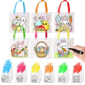 36 Happy Easter DIY Gift Bag Set, Choose Your Own Color, Reusable, 6 Different Designs, Perfect for Party Favors, Classroom Projects