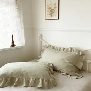 Set of 2/4 Standard Size Ruffled Pillowcases 20"x30", Soft Brushed Microfiber Khaki Pillow Shams with Envelope Closure, Wrinkle Resistant Decorative Pillow Covers for Bedding, Hotel & Guest Room