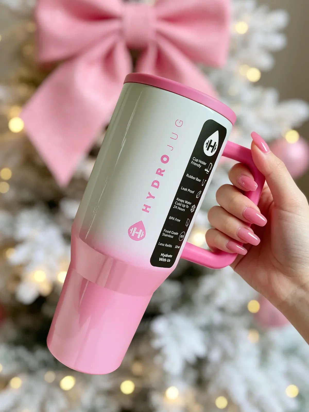 HYDROJUG Traveler Candy Coated 32oz Stainless Steel Water Bottle With Straw. Pink Cup. Flip-Straw, Completely Leak-Proof. Perfect For Students And Office Workers, Sports, Camp, Travel. Birthday Gift, Festival Gift. Fashionable Woman's Gifts.