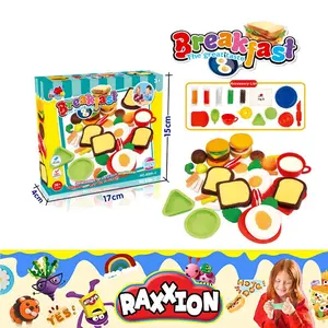 15 Pcs Playdough Breakfast Toy Set 5 Packs Of Dough Made From Flour, Water, Salt With 10 Accessories For Sandwiches And Burgers. Safer, Non-Toxic, And Better For Kids Than Traditional Clays