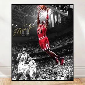 [ SALE UP 45% - UNFRAMED POSTER ] Basketball Slam Dunk Poster, Red Team Jersey Graphic, Iconic Athlete Action Print, Sports Fan Wall Art Decor