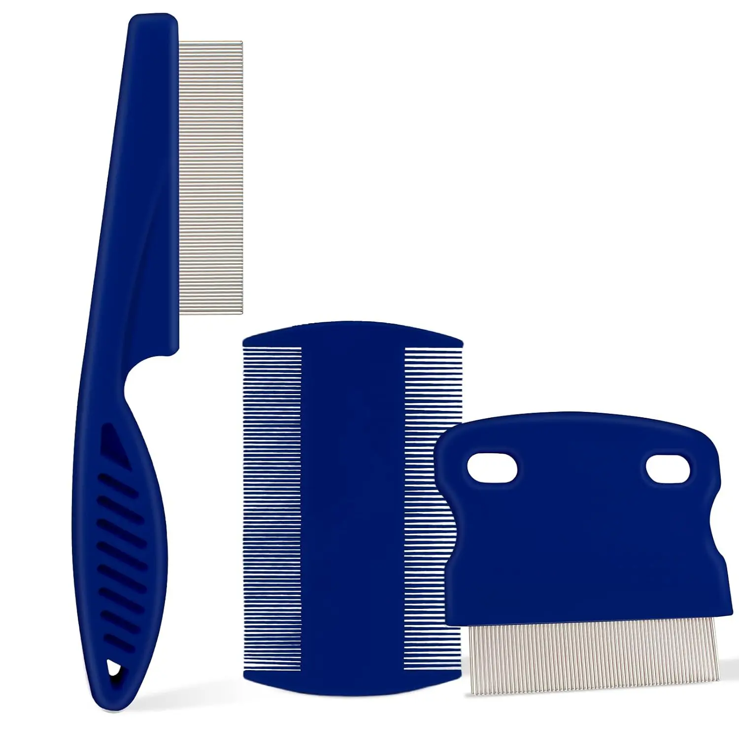 Flea Comb for Dogs and Cats - Lice Comb with Rubber Handle - Promotes Hair Growth and Removes Loose Hair, Knots, and Flakes Flea Brush for Pets(3P,BLUE)