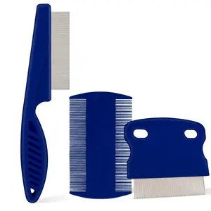 Flea Comb for Dogs and Cats - Lice Comb with Rubber Handle - Promotes Hair Growth and Removes Loose Hair, Knots, and Flakes Flea Brush for Pets(3P,BLUE)