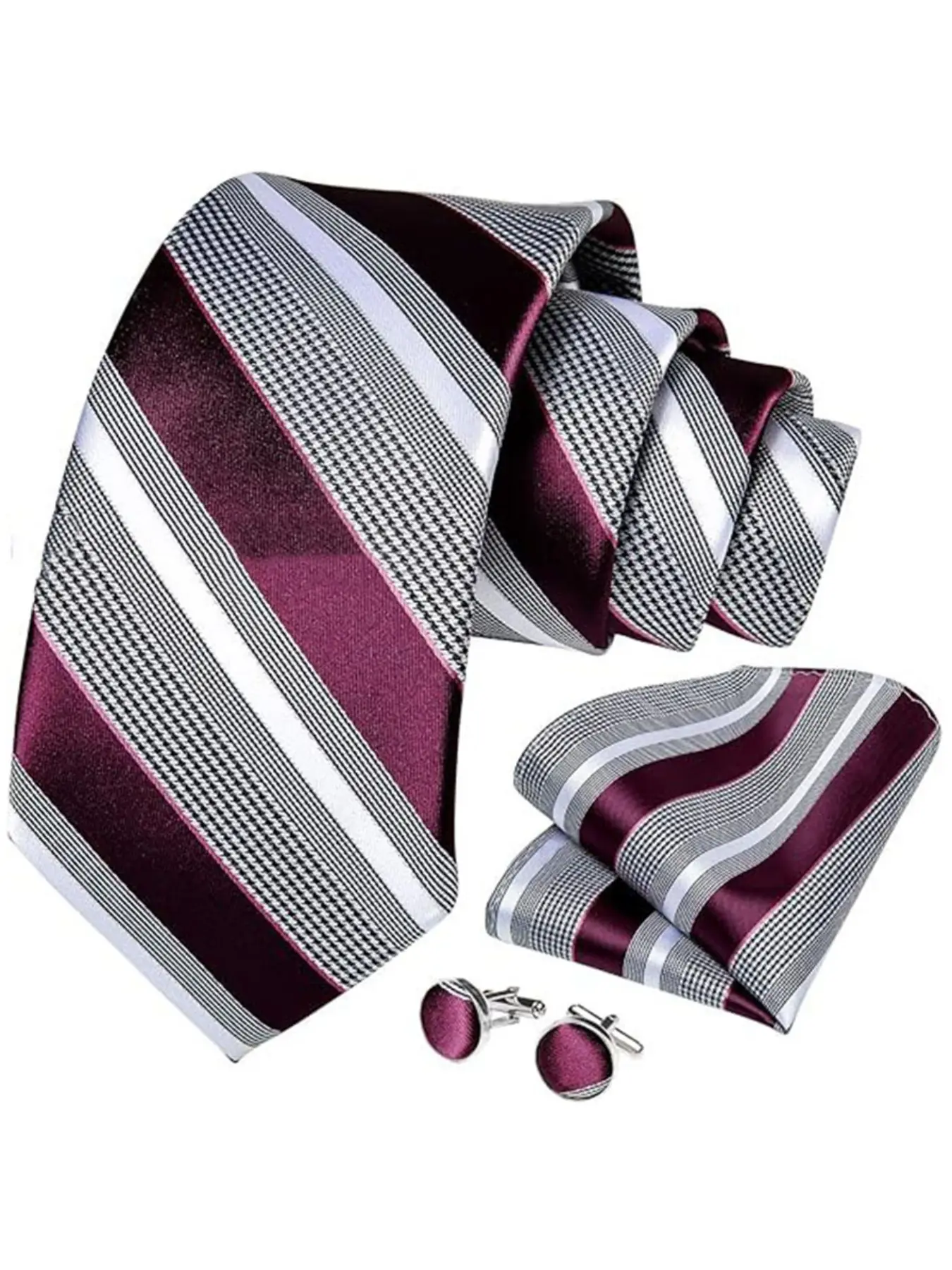 Classic Striped Print Tie Design Set with Pocket Square and Cufflinks, Men's Wedding Business Suit Accessories, Ideal Gift Choice