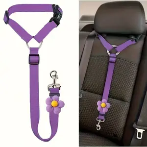 1Pc Pet Car Safety Seatbelt with Ring, Retractable Dog & Cat Car Headrest Restraint, Retractable Leash, Adjustable Safety Harness with Sturdy Metal Buckle, Comfort Padded & Ergonomic Design, Easy Install Pet Travel Seat Belt for Dogs & Cats