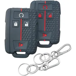 2Pcs 4 Buttons Silicone Smart Key Fob Cover for 2014-2019 GMC Canyon Sierra Yukon Chevrolet Chevy Colorado Silverado Suburban Tahoe (Black with Red/White)