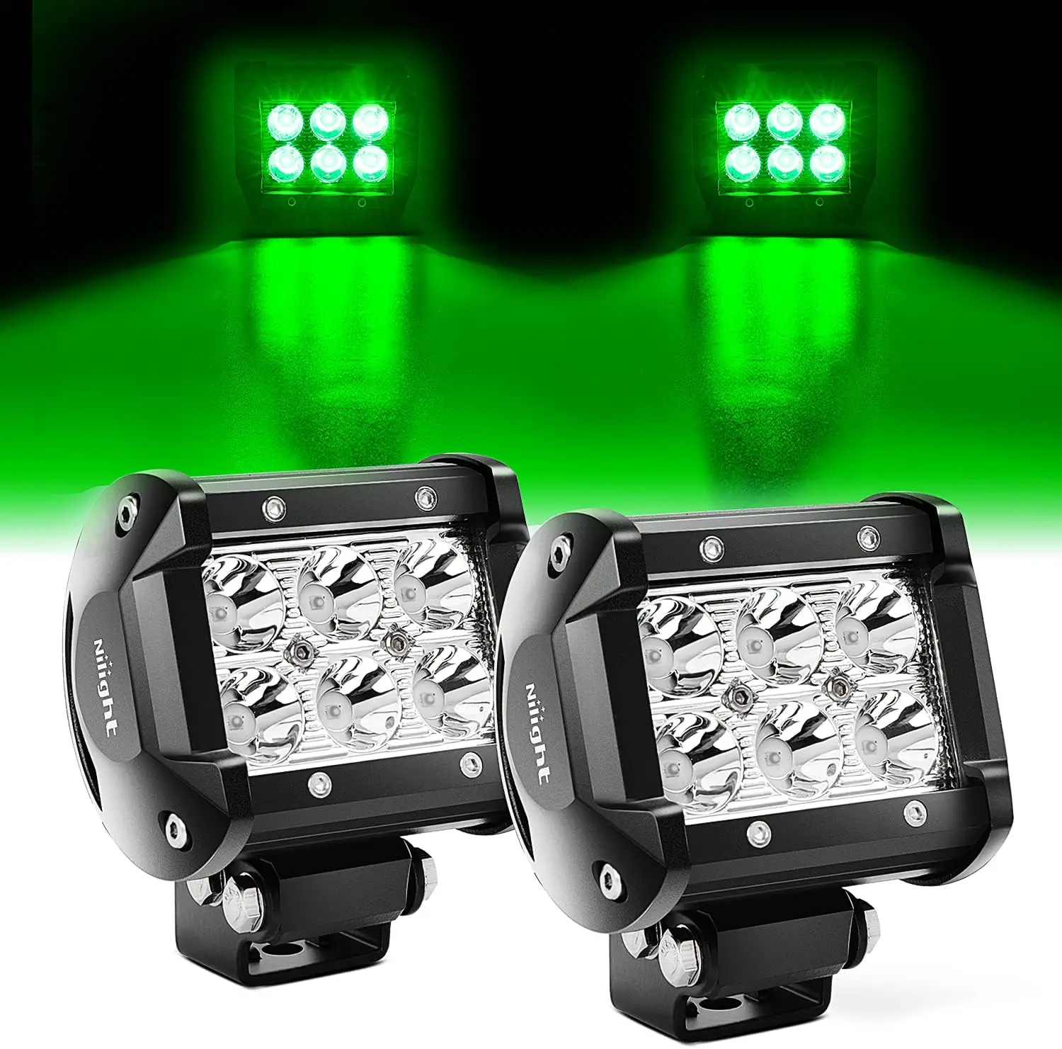 Nilight 4 inch Led Light Pod Green Spot Driving Fog Light 2PCS 18W Off Road Fishing Hunting Safety Signal Deck Trailer Hunting lights for UTV Pick-up Van Boat Tractor Truck Vehicle, Car Light, Led Bar Light,car accessories
