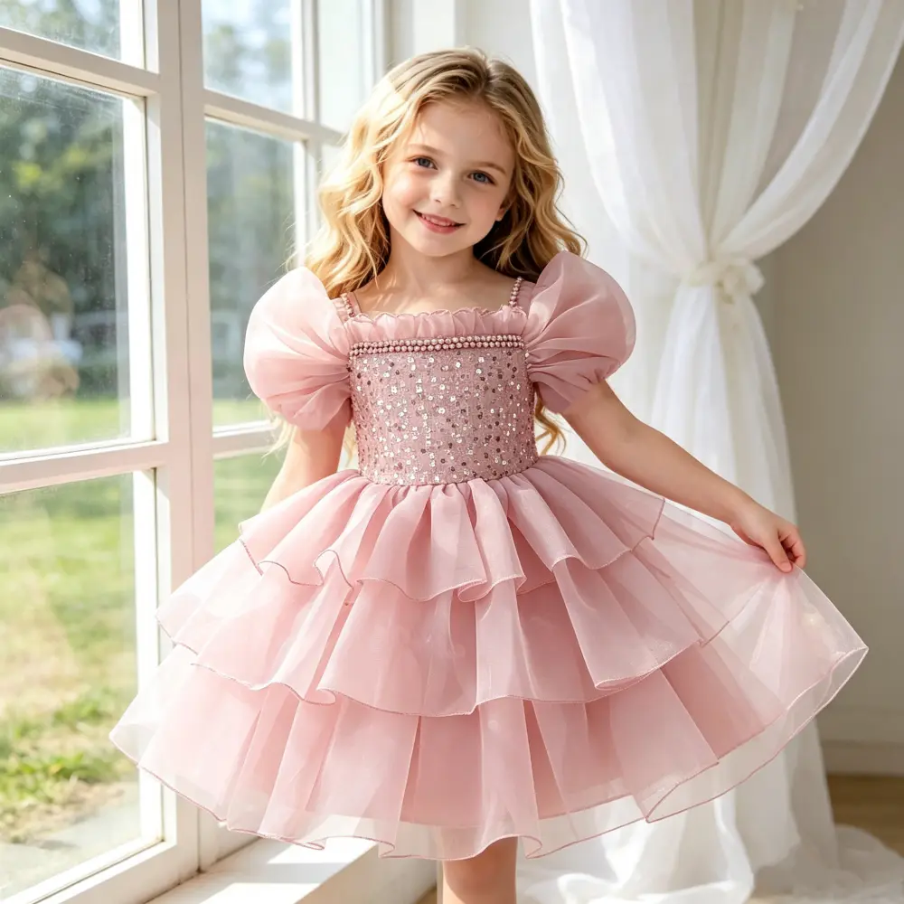 6212 Cake-shaped tutu dress for girls birthday flower girl dress sequined dance performance dress princess dress