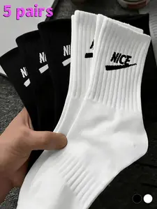 5 pairs of NICE new breathable Athletic mid tube socks, sweat absorbing and comfortable unisex trendy socks. Street style daily commuting versatile short socks Socks Men