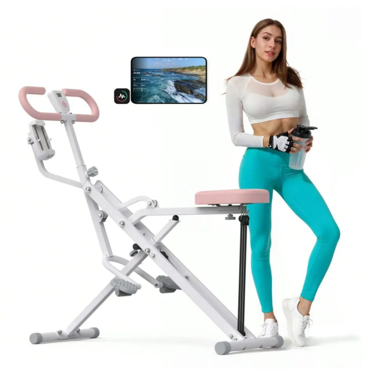 Foldable Compact Iron Alloy Squat Fitness Machine for Home Gym Strength Training, APP-Connected Ergonomic Smart Trainer with Adjustable Resistance & 350lb Capacity Exercise Equipment
