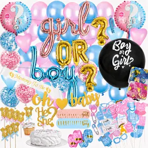 111 Pcs Gender Reveal Decorations Kit, Boy or Girl Baby Shower Party Supplies with Big Reveal Balloon, Oh Baby Banner, Pink & Blue Balloons, Sash, Cake Toppers & Photo Booth Props for Home Party Backdrop