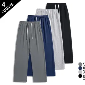 4-PackMen Drawstring Waist Sweatpants Loose Wide Leg Casual Everyday Wear Streetwear Pants