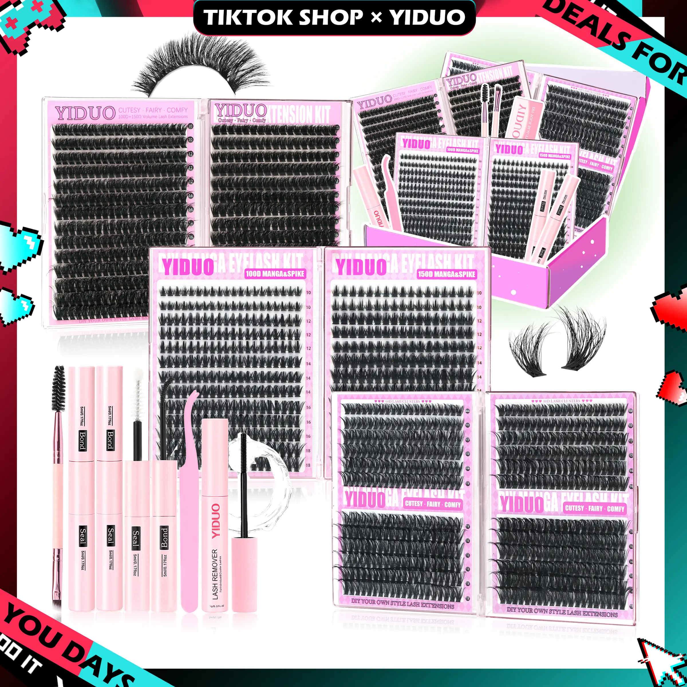 YIDUO 6 Box Mix Lashes Clusters Kit Gift Packs 1686Pcs with 2X Bond&Seal Volume Mega/Bottom Soft Extension False Eyelash Wispy Natural DIY Individual Clusters Lash Kit for Beginners Bulk Pack DealsforYouDays Cosmetic