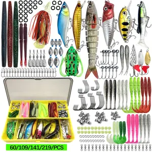 60/109/110/141/219Pcs Fishing Lures Kit, Fishing Accessories Including Spoon Lures, Soft Plastic Worms, Crankbait Jigs, Fishing Hooks, Outdoor Fishing Accessories, Fishing Gear Set