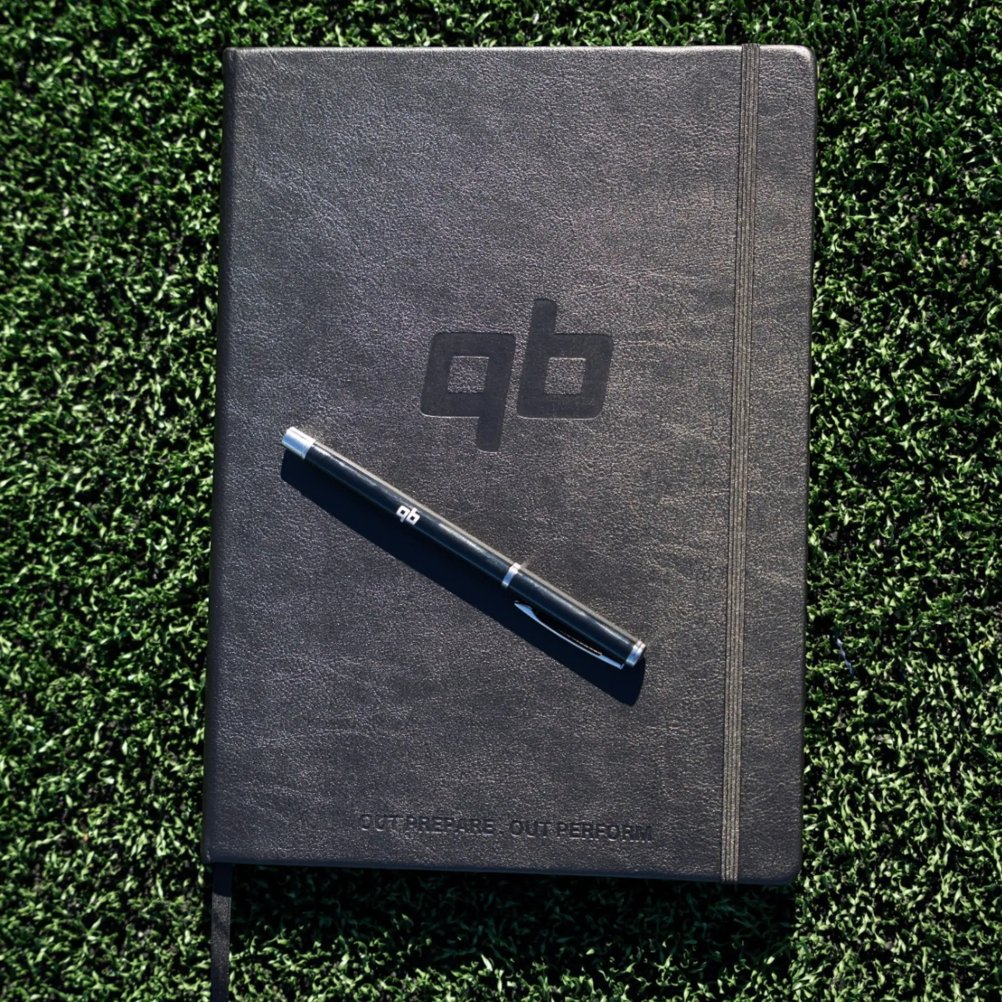 QB Notebook - Embossed Leather Notebook for Quarterbacks with Pen Included - Out Prepare Out Perform Motto
