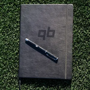 QB Notebook - Embossed Leather Notebook for Quarterbacks with Pen Included - Out Prepare Out Perform Motto
