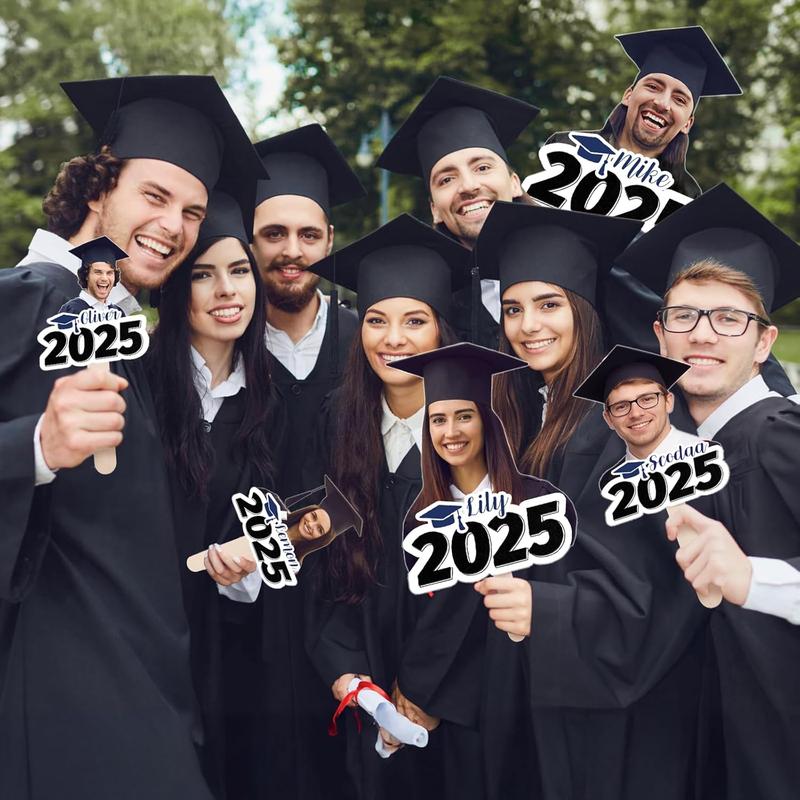 Graduation Custom Cutout Big Head on a Stick, Fun Face Cardboard Cutouts,Real Life Size, Personalized Fat Heads, 6 to 18", Party Décor, Birthday, Upload Your Photo, 1 PC, Black