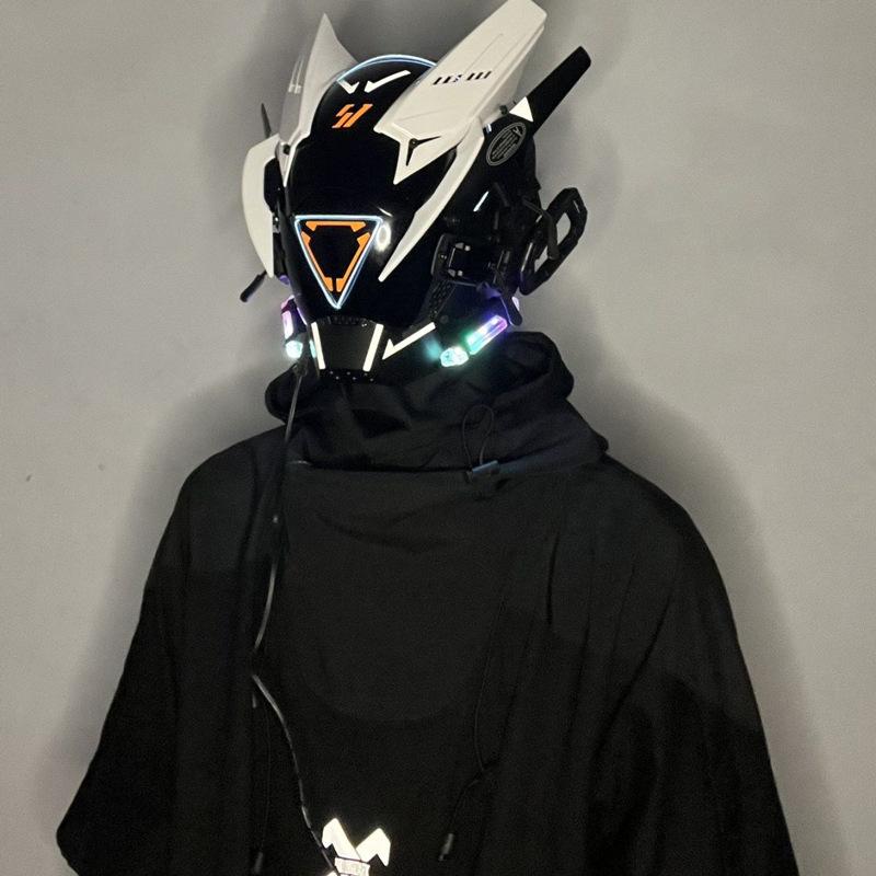 Cyberpunk Mask Iron Warrior Helmet Cosplay Men's Mecha Luminous Full Face Hood Tactical Mask