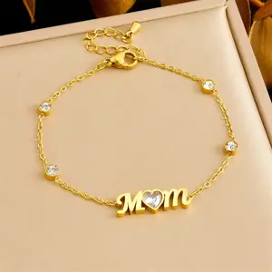 316L Stainless Steell Letter MOM Zircon Pendant Bracelet For Women New Fashion Hand Chain Jewelry Mother's Day Gift