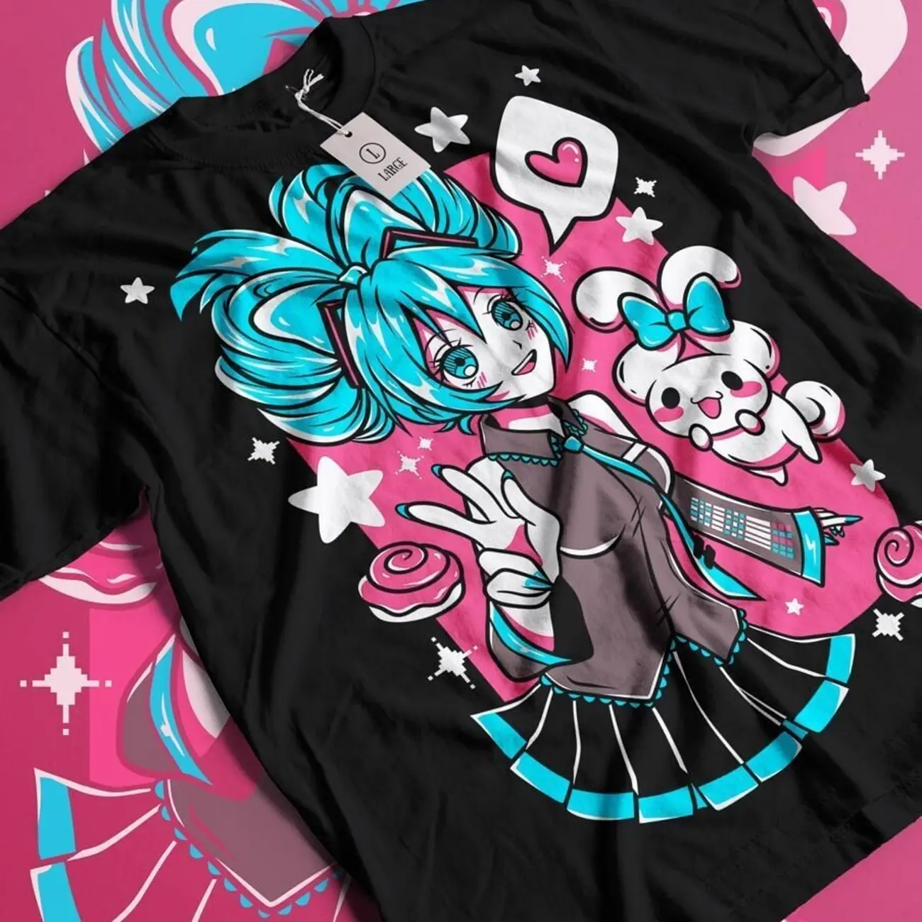 Vocaloid Hatsune Miku × Sanrio Cinnamoroll Anime Manga Unisex Tshirt T-Shirt Tee