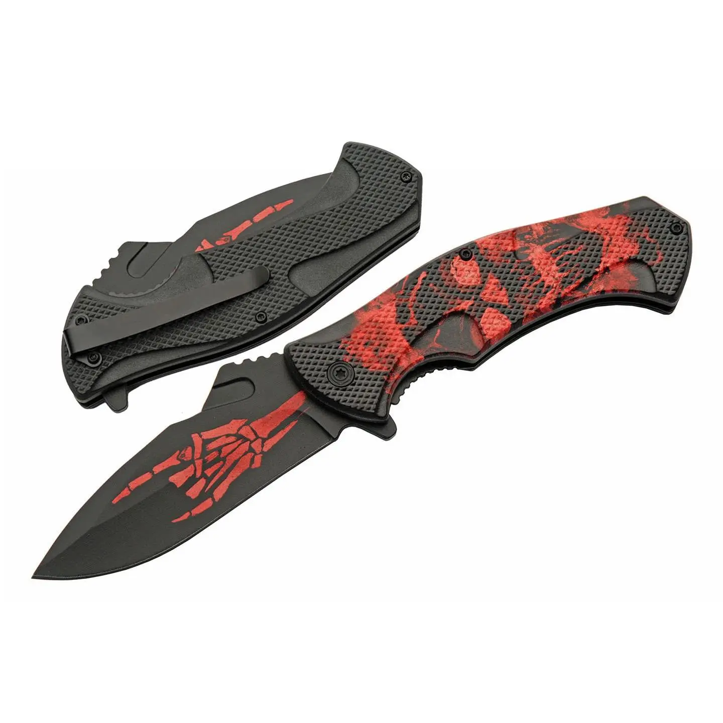 Supplies 300591-RD Red Skull Assisted Open Folding Knife with Pocket Clip, 8.75" Length