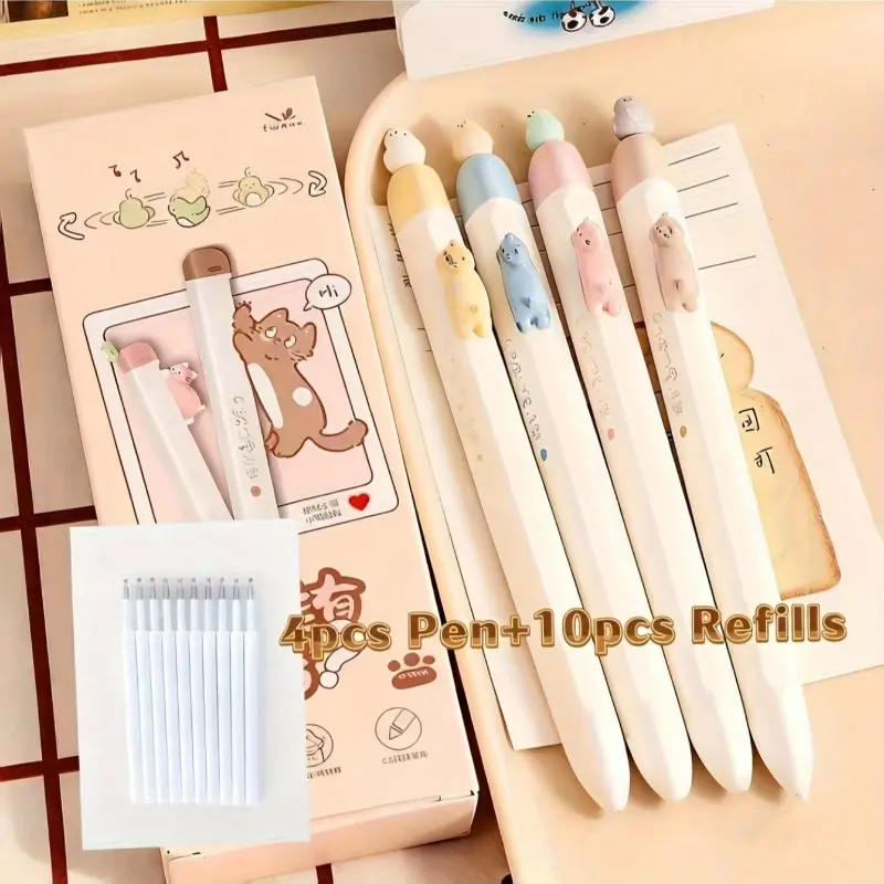 Dopamine Cat Retractable Gel Pen with Creative Magnetic Bird, Fun Animal Pattern, Black Ink, 0.5mm Fine Point, Refillable. Ideal for Note-taking and Writing, Perfect for Office and School Supplies, Great Festival Gift.
