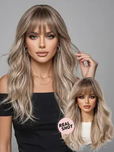20inch Curly Wig with Bangs, Overdyed Crown, Fashionable Tween Style, Ideal for Cosplay, Holidays, Parties, Daily Wear