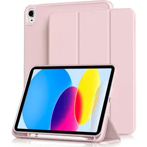 Case for iPad (A16) 11th Generation 11 inch 2025, iPad 10th Generation Case 10.9 inch 2022 with Pencil Holder,  Trifold Stand Cover with Slim Soft TPU  Shell, Pink
