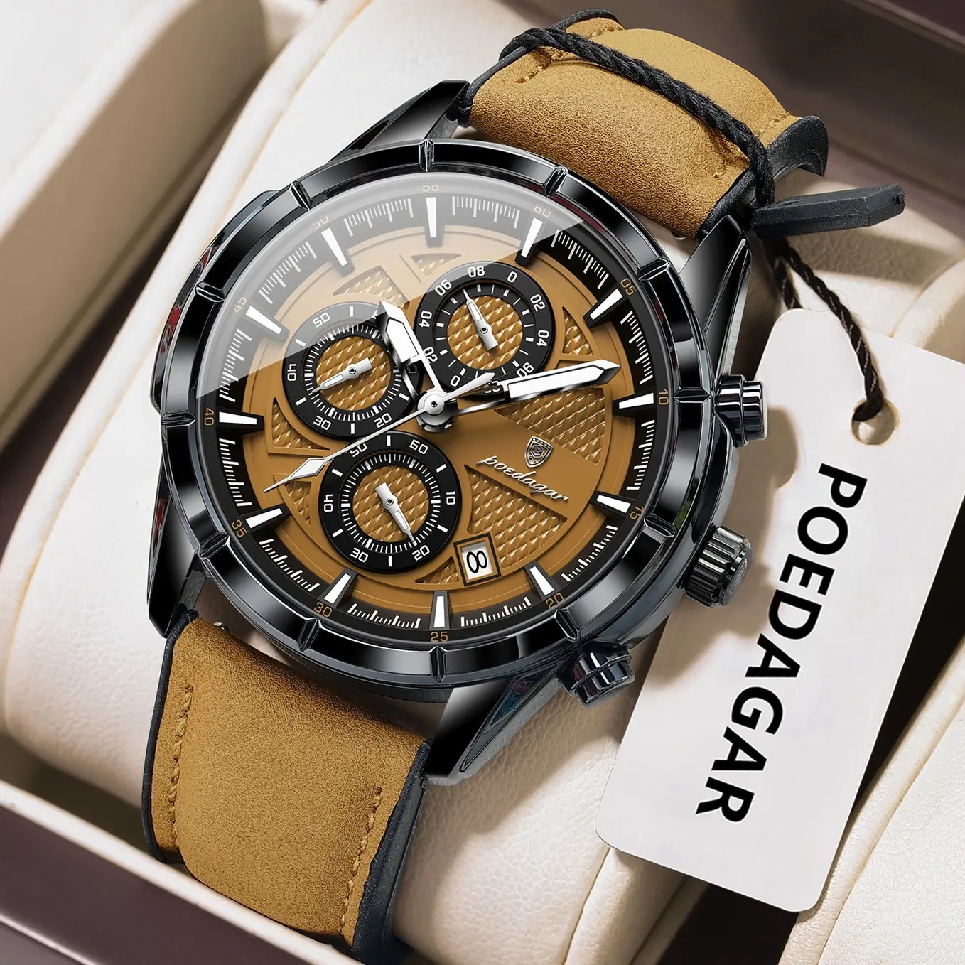 Luxury Sports Chronograph Quartz Watch Genuine Leather Strap Waterproof Luminous Men's Watch 692