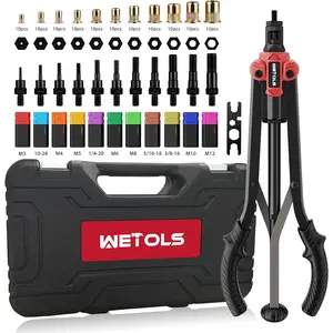 17" Rivet Nut Tool, Hand Rivet Tool Kit with 11 Metric & SAE Mandrels M3 M4 M5 M6 M8 M10 M12, 10-24, 1/4-20, 5/16-18, 3/8-16, 110pcs Rivnuts, Sturdy Case Packed, Auto Release Nut, WE-896