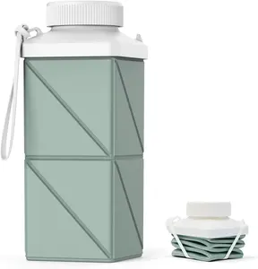Collapsible Water Bottles 17.4oz(516ML), 2nd Generation Leakproof BPA-Free Travel Water Bottle,Lightweight Reusable Water bottle, Portable for Travel Cycling Gym Camping,Sage Green, 1 Pack