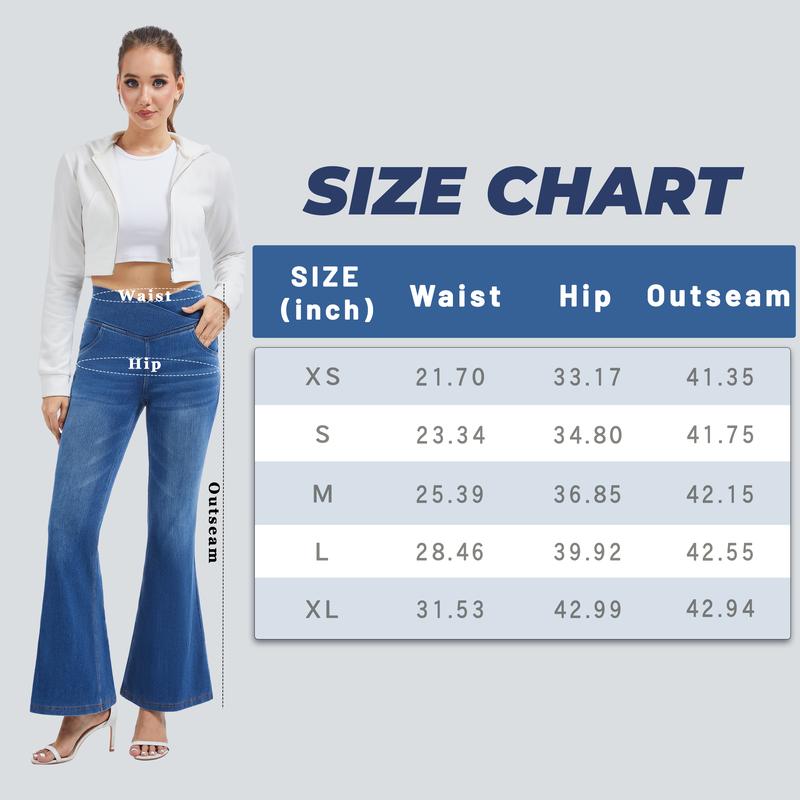 MAGCOMSEN Women's High Waisted Crossover Flare Pants - Regular Length Stretchy Knit Jeans Tummy Control & Hip Lifting 4 Pockets Pull On Casual Bell Bottom Jeggings FallFreshness Outdoorfun