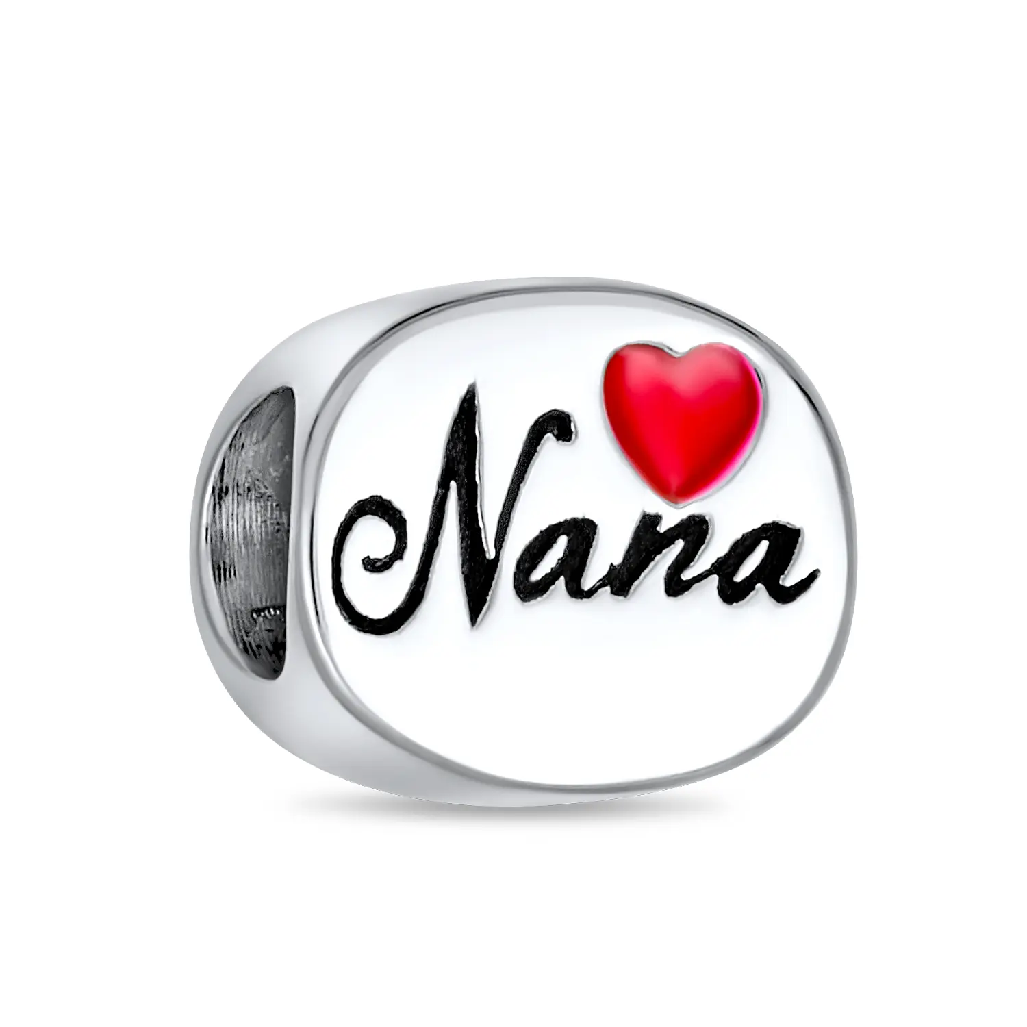 Nana Heart I Love Grandmother Charm Bead for Bracelet .925 Sterling Silver