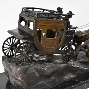 Stagecoach Sculpture by M. Russell | Early 20th Century Western Bronze Art | Galloping Horses & Cowboy Statue | American Home Decor | Rustic