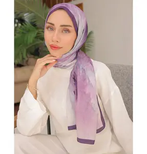 Dreamy Color Satin Blend Patterned Shawl Hijab - Lilac