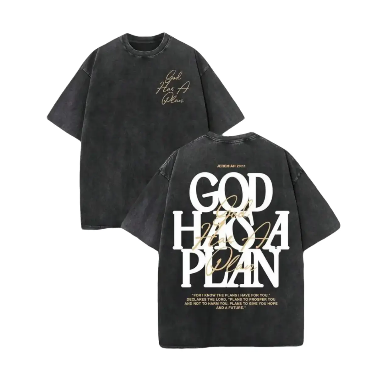 Men's Vintage Washed Tshirt, 'GOD HAS A PLAN' Double-Sided Letter Print, Streetwear Style 230g Heavyweight Cotton, Gifts for Men & Youth, Tops, Menswear, Vintage T-Shirts