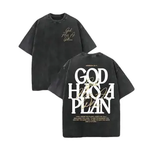 Vintage Washed, Double-Sided Print (230g Pure Cotton) featuring "GOD HAS A PLAN" lettering. A men's casual style—comfortable, stylish, and street-ready.