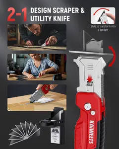 2-in-1 Utility Knife Scraper, Retractable Design, Folding Box Cutter with Blade Storage, Heavy Duty Zinc Alloy Body, Folding Knife, SK2 Black Blades replacement, EDC Tool for Home, Office Hardware Cutting