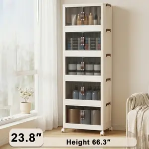 5-Tier Stackable Storage Bins with Lids (Total Capacity: 328 QT),Foldable Wardrobe Organizer Rack with Wheels & Collapsible Plastic Storage Boxes, Ideal for Storing Clothing, Toys, Kitchen Supplies, Office Supplies, and Dorm Essentials.