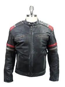 Men's Black & Red Lambskin Leather Biker Jacket Premium Motorcycle Style with Zipper Closure and Side Pockets