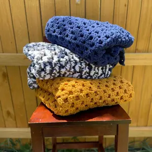 Chunky Crocheted Granny Square Soft Throw Blanket Cloudy Skies