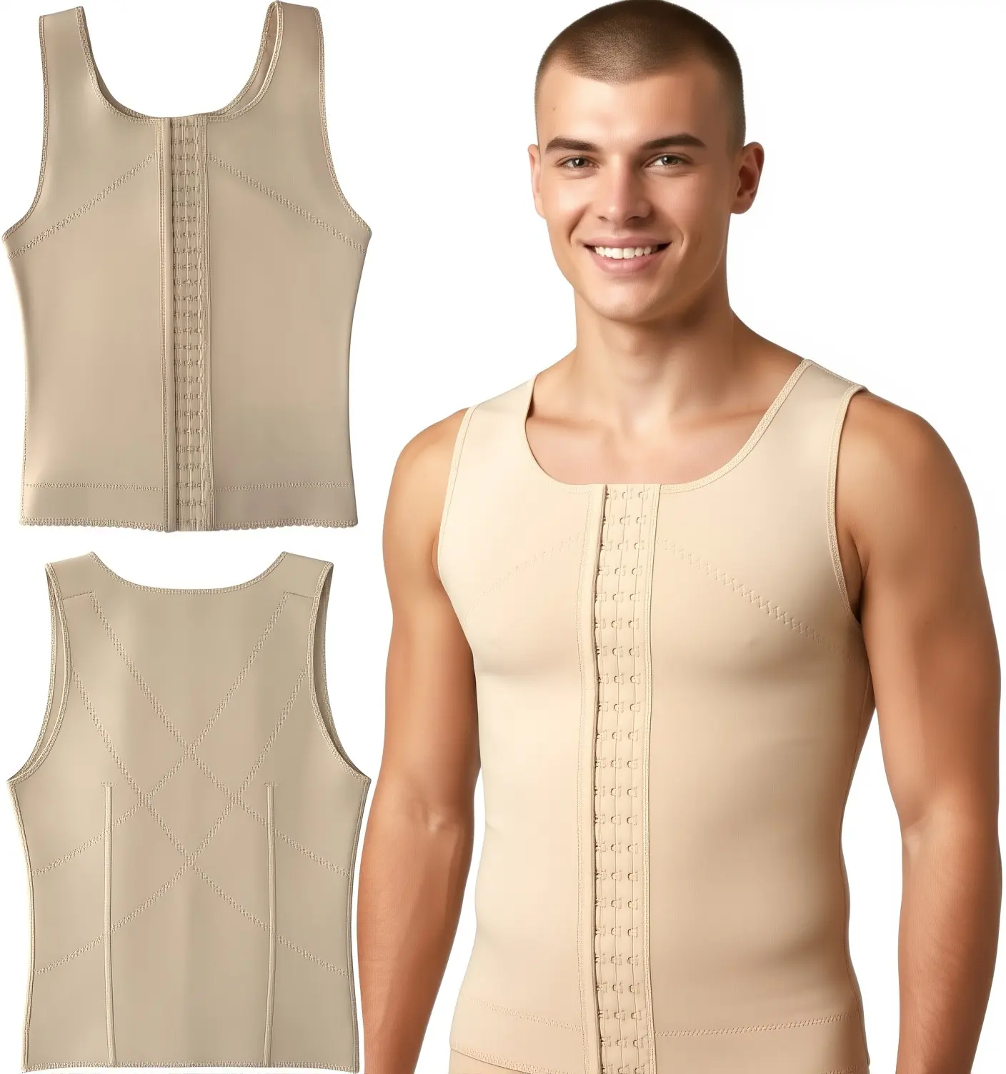 ToBeInStyle Men's Slimming Body Shaper Vest Belly Compression Girdle Posture Corrector - S to 5XL