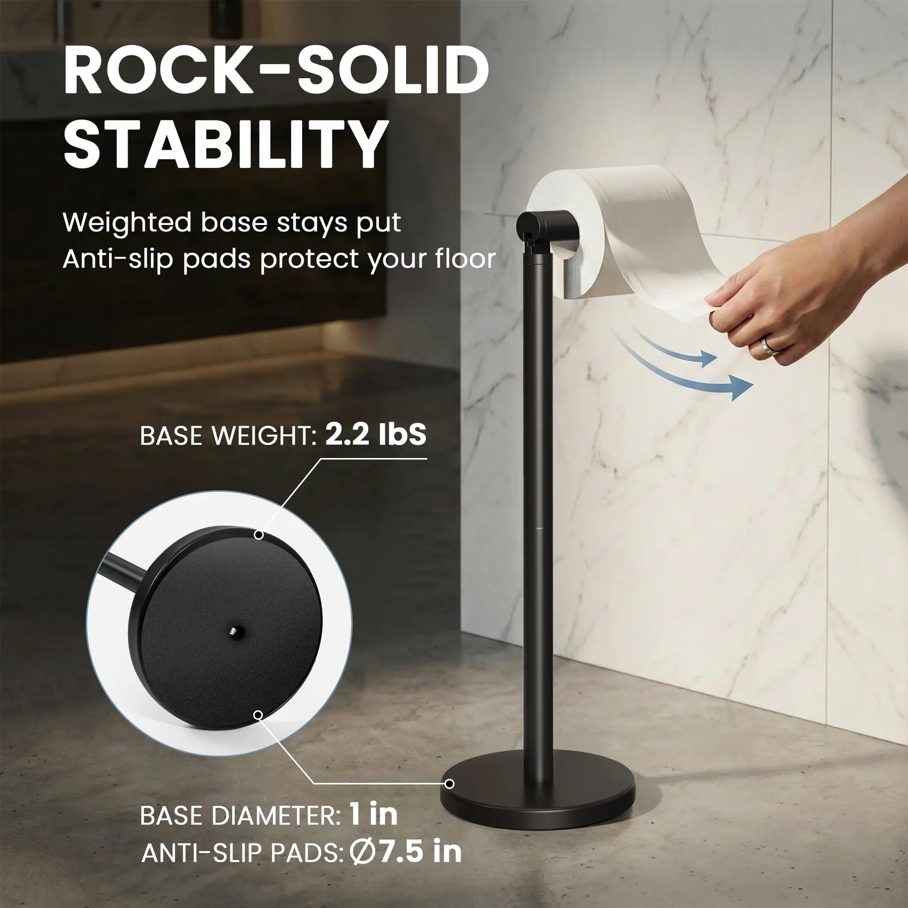 Cesun Matte Black Stainless Steel Toilet Paper Holder Stand - Toilet Paper Dispenser Set, Heavy Weighted Non-Slip Base, Eco-Friendly, Fragrance-Free, Dye-Free, Non-Toxic Bathroom Accessory