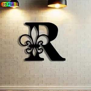 1pc Fleur-de-Lis Letter R Metal Wall Art, Art Wall Decoration, Fleur-de-Lis Statue Mural, Ideal Gift for New Year, Christmas, Rust-Resistant Metal Wall Decor Wall Sculptures, Perfect for Living Room Walls & Garden Fence Decorators