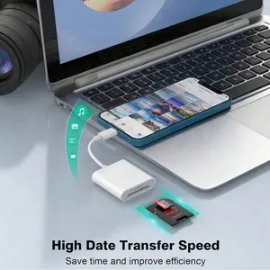 2-In-1 SD Card Reader Adapter for iPhone iPad Series, Supports SD TF Cards, Portable Plug-And-Play, Compatible with iPhone 17 Pro Max XR XS, USB Port Adapter