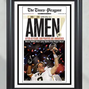 2010 New Orleans Saints Super Bowl XLIV Drew Brees No Frame High Quality Newspaper Print Drew Brees