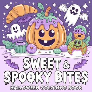 Sweet & Spooky Bites: A Kawaii Halloween Food and Drink Coloring Book: Cute, Creepy & Cozy Fun for Kids, Teens, and Adults