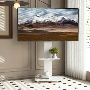 White Mobile TV Cart for 32-75 Inch TVs, Height Adjustable 44.88-68.5", 30° Swivel 10° Tilt, MDF Shelves, Iron Frame, Lockable Wheels, Mobile Floor TV Stand